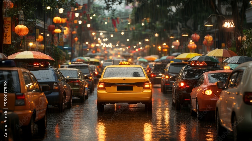 Image of traffic jams on the road In the city there are many cars. It was raining and it was time for people to return home. Image of traffic jams on the road In the city there are many cars. It was raining and it was time for people to return home.