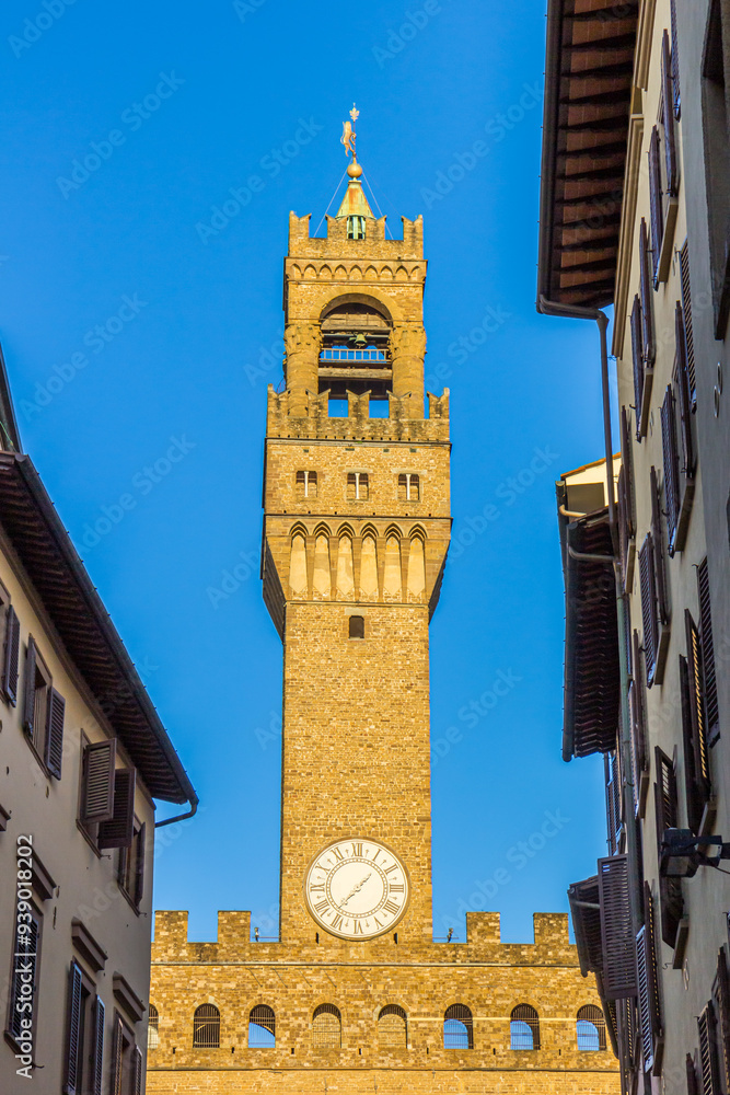 Clock tower of the Uffizi museum in Florence, Italy