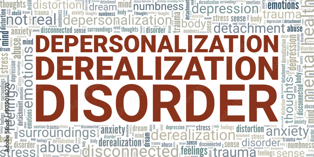 Fototapeta premium Depersonalization-derealization disorder word cloud conceptual design isolated on white background.