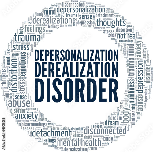 Depersonalization-derealization disorder word cloud conceptual design isolated on white background.