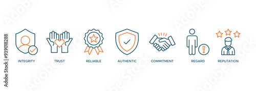 Credibility icon vector illustration banner web concept with icon of integrity, trust, reliable, authentic, commitment, regard, and reputation photo