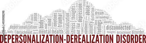 Depersonalization-derealization disorder word cloud conceptual design isolated on white background.