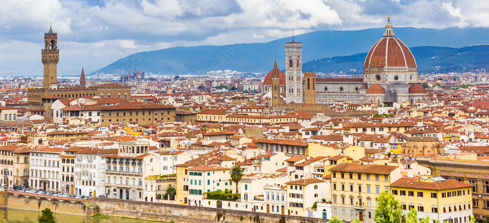 Panoramic view over the cathedral in the skyline of Florence, Italy