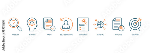 Critical thinking icon vector illustration banner web concep of problem, thinking, facts, self-corrective, judgment, rational, analysis, and solution