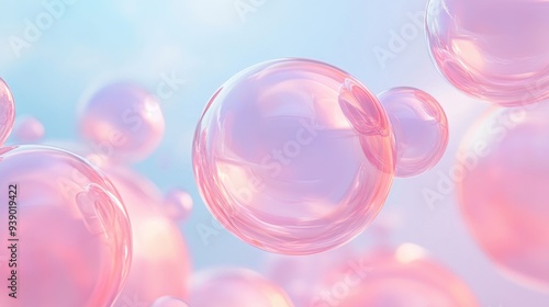 Pink bubbles floating in the air with a blue background