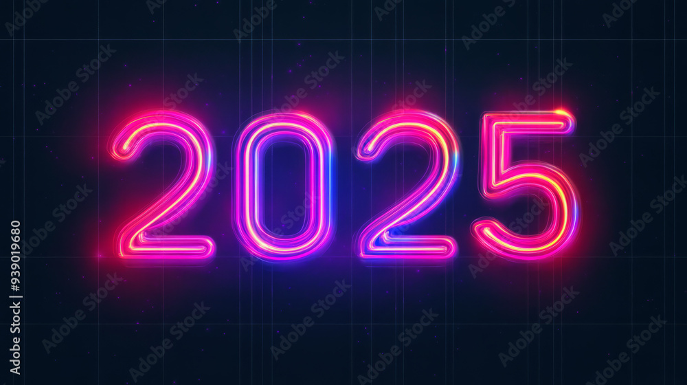 2025 in big neon electric marquee style noir sign sparkling glowing exciting flashing on black background gold bokeh high energy success celebration victory New Year concept New Years Eve party 2025 in big neon electric marquee style noir sign sparkling glowing exciting flashing on black background gold bokeh high energy success celebration victory New Year concept New Years Eve party