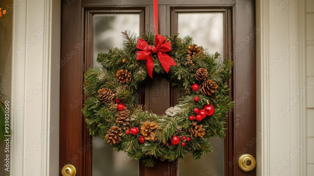 Christmas Wreath Adorned with Red Berries and Pine Cones Christmas Wreath Adorned with Red Berries and Pine Cones