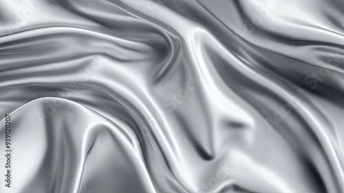 Close-up light gray satin fabric texture. Concept of gradient, luxury, fabric curve, fashion, fibers, and textiles. Wavy satin for texture background. Generative ai