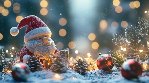 Santa Claus Figurine in a Winter Wonderland