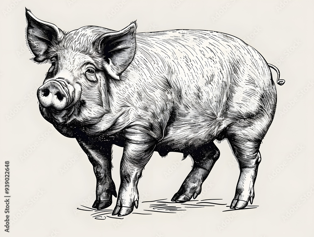 Fototapeta premium Pig black and white illustration