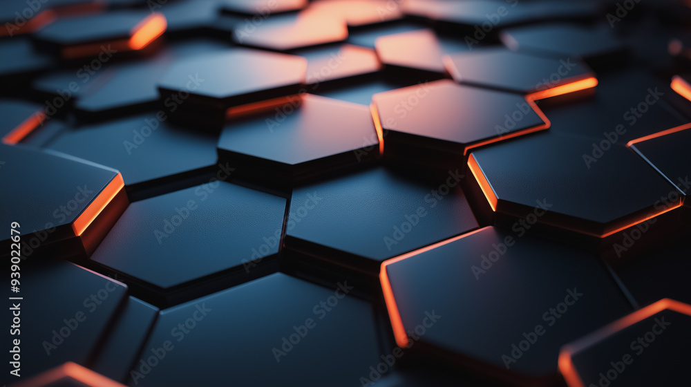 A close up of a black and orange hexagonal pattern. The pattern is made up of black and orange shapes that are arranged in a grid. The colors and shapes create a sense of depth and texture A close up of a black and orange hexagonal pattern. The pattern is made up of black and orange shapes that are arranged in a grid. The colors and shapes create a sense of depth and texture