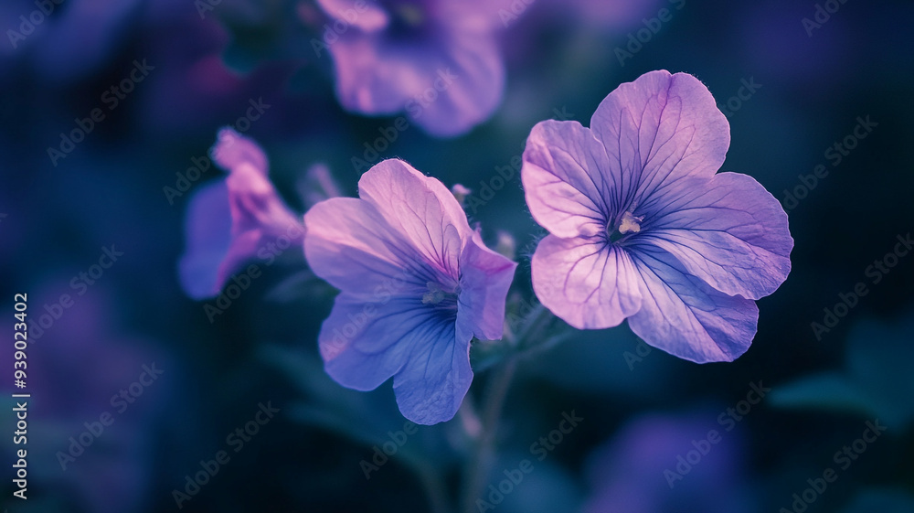 Delicate purple blossoms blooming in a serene garden at twilight, capturing the essence of nature’s tranquil beauty and elegance Delicate purple blossoms blooming in a serene garden at twilight, capturing the essence of nature’s tranquil beauty and elegance