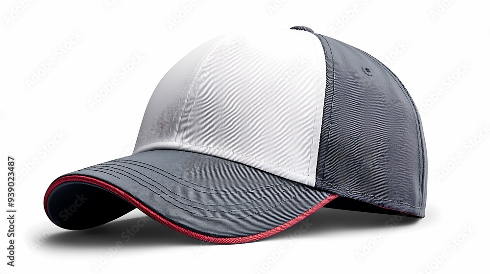 A baseball cap with a blank front panel presented with a side angle to highlight its customizable area isolated on a white background copy space for text A baseball cap with a blank front panel presented with a side angle to highlight its customizable area isolated on a white background copy space for text