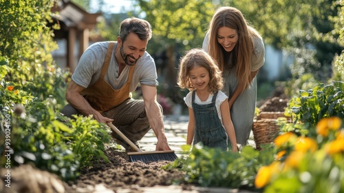 Wallpaper Mural Family sweeps the yard together Each person helps create a clean, stress-free outdoor space. Torontodigital.ca