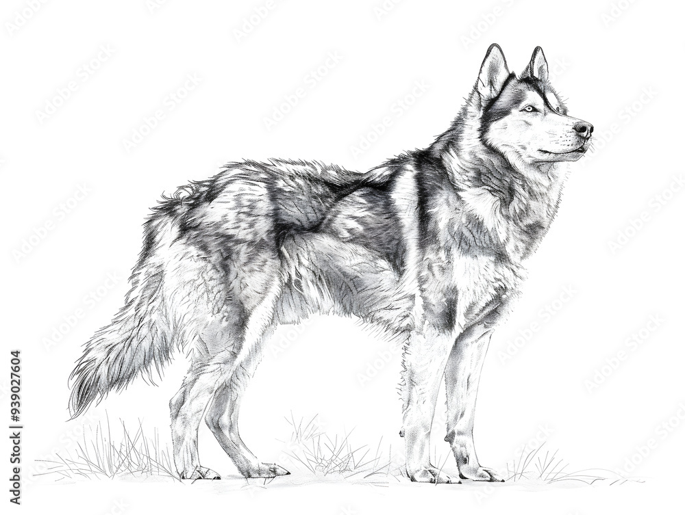 Siberian Husky Dog black and white illustration Siberian Husky Dog black and white illustration