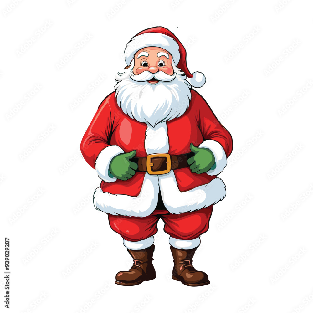 Jolly Santa Claus in Classic Red Suit with Green Gloves Jolly Santa Claus in Classic Red Suit with Green Gloves