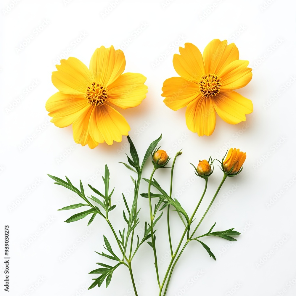 close up of Yellow Cosmos flower isolated on white background close up of Yellow Cosmos flower isolated on white background