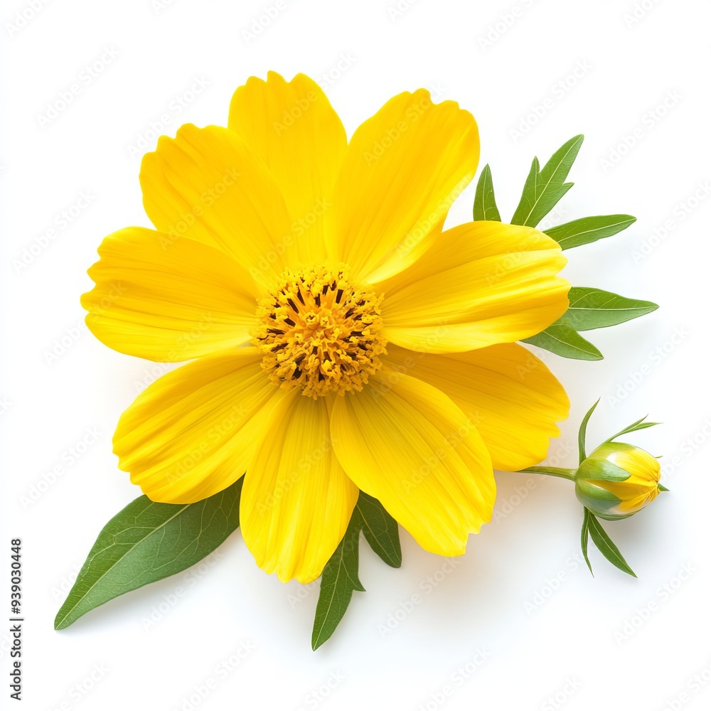 close up of Yellow Cosmos flower isolated on white background