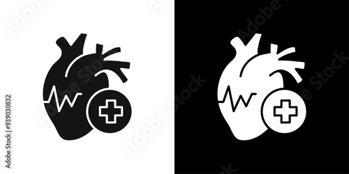 Cardiology icon flat line symbol set.