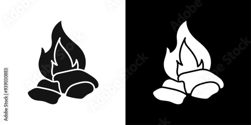 Charcoal icon flat line symbol set.
