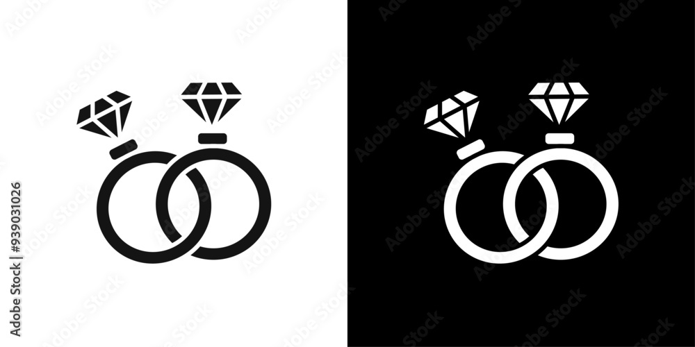 Naklejka premium Couple Ring icon flat line symbol set.