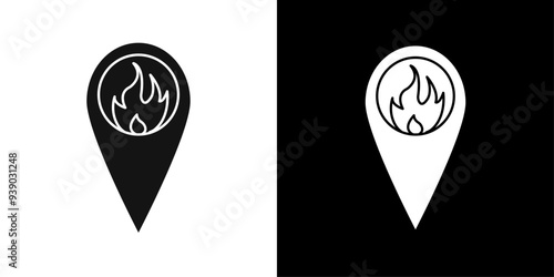 fire location icon flat line symbol set.