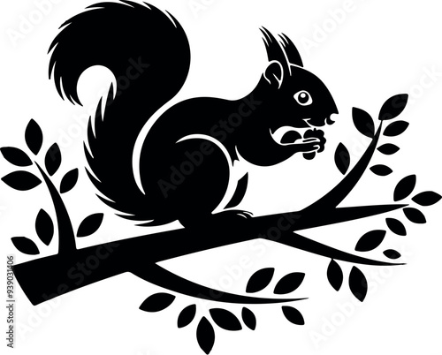 Squirrel vector black silhouette design for T-Shirt