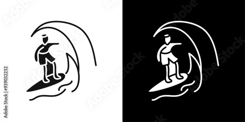 surfing icon flat line symbol set.