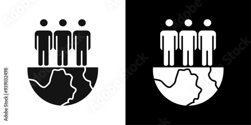 World population icon flat line symbol set.