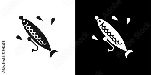 Bait Fishing Minnow icon flat line symbol set.