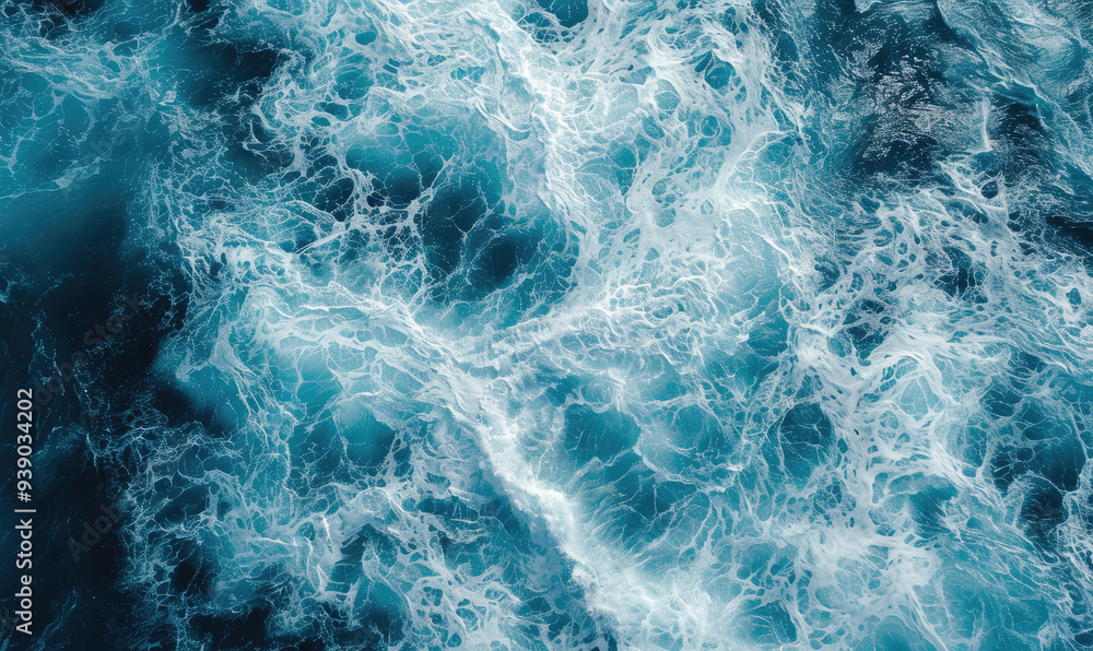 Aerial view to ocean waves. Blue water background Aerial view to ocean waves. Blue water background