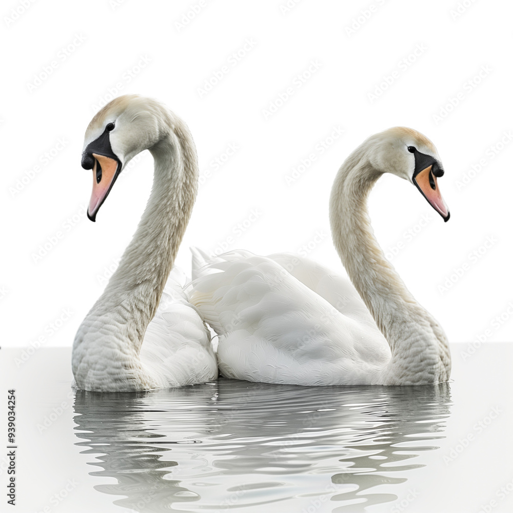 Swans swimming in the water isolated on a transparent background Swans swimming in the water isolated on a transparent background