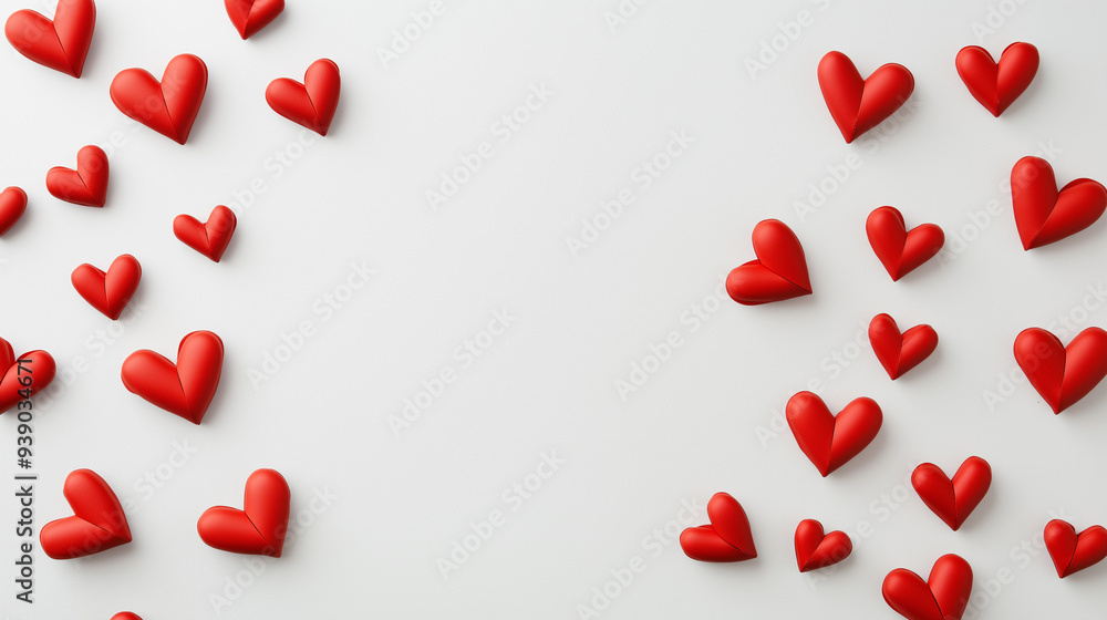 Red Hearts Scattered on White Background Red Hearts Scattered on White Background