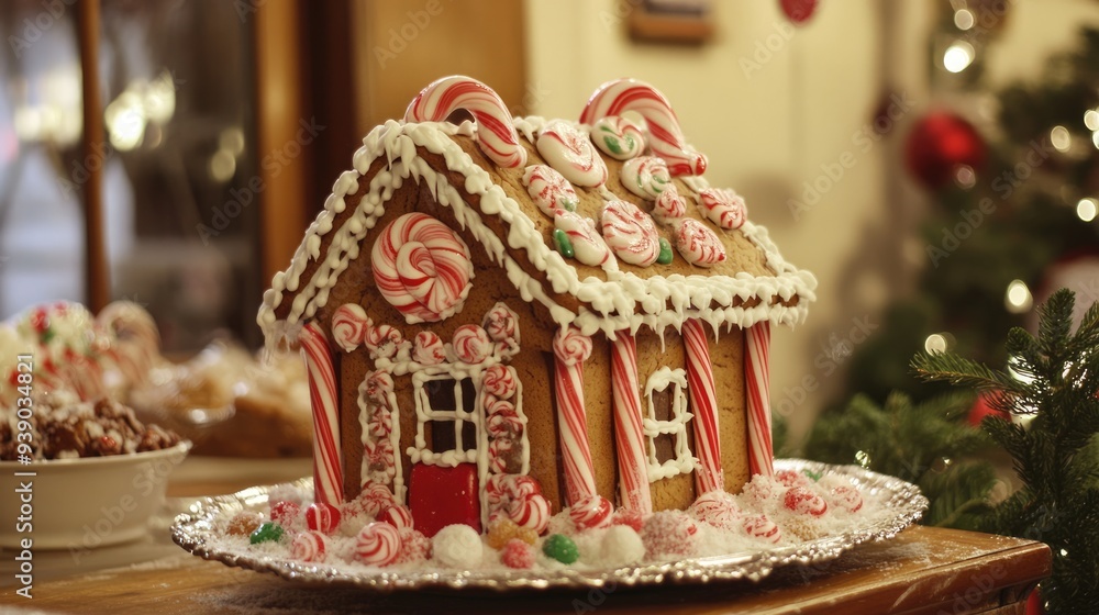 Gingerbread House Decorated with Candy Canes Gingerbread House Decorated with Candy Canes