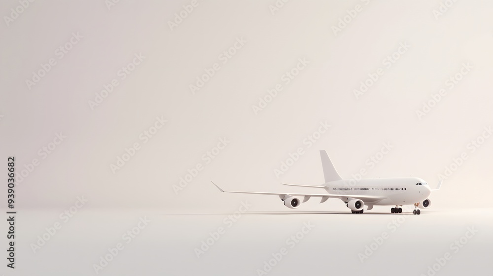 Airplane Flying Side View on Solid Grey Background, Minimalist Aviation Design Airplane Flying Side View on Solid Grey Background, Minimalist Aviation Design