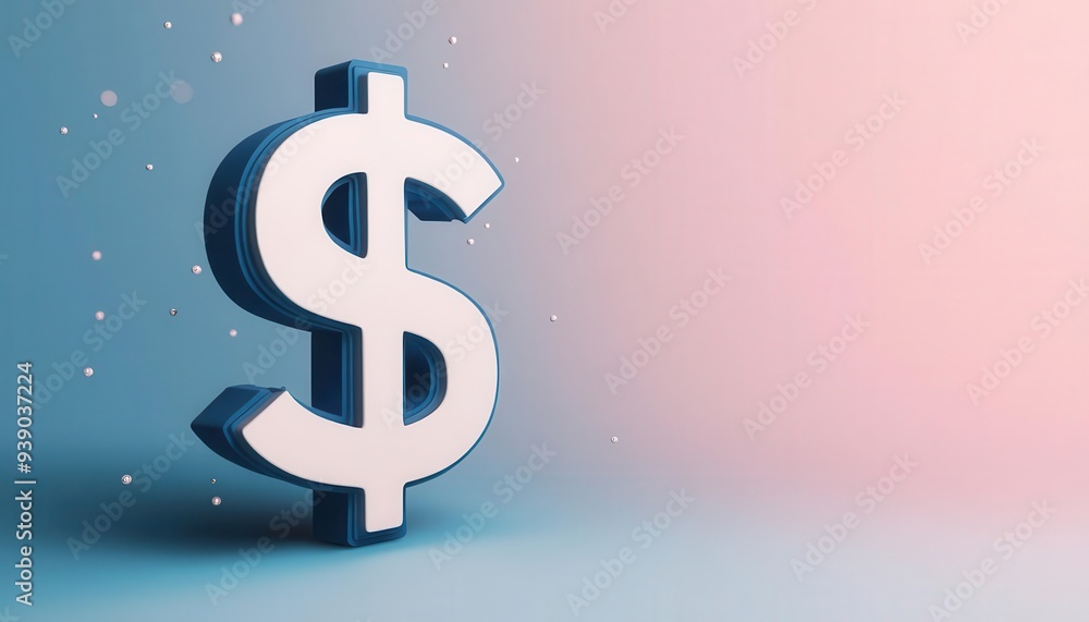 Blue dollar sign, digital hologram, with floating tech particles, modern design Blue dollar sign, digital hologram, with floating tech particles, modern design
