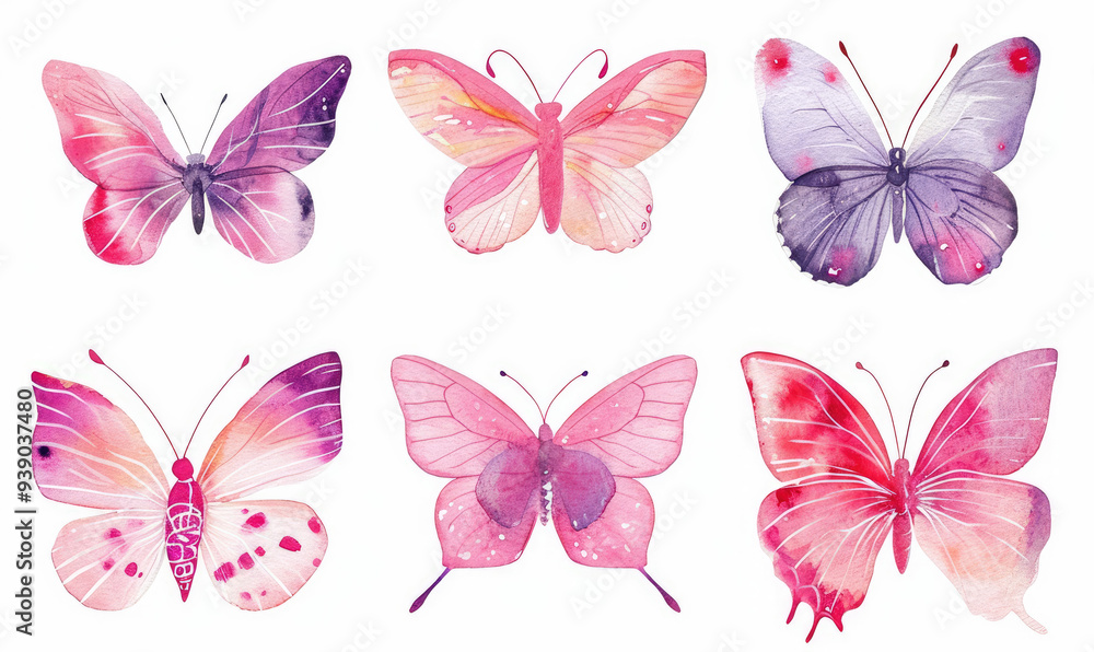 Butterflies clipart set. Pink butterfly. Girl baby shower design elements. Party invitation, birthday celebration. Spring or summer decoration Butterflies clipart set. Pink butterfly. Girl baby shower design elements. Party invitation, birthday celebration. Spring or summer decoration