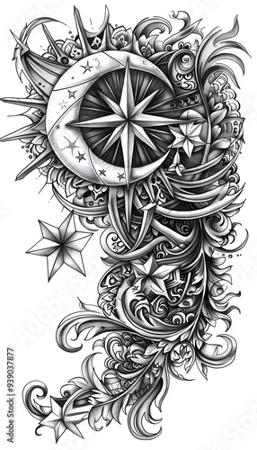 Star and Crescent Bahai Faith black and white illustration photo