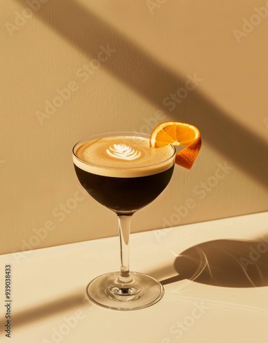 Elegant Espresso Martini Served at a Trendy Café During Golden Hour