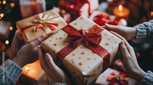 Close Up of Hands Holding a Christmas Present