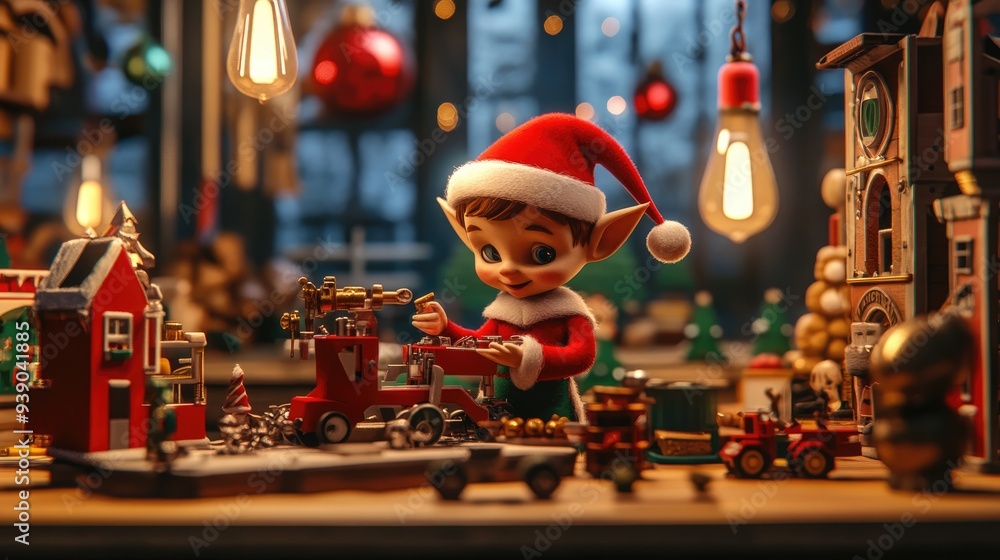 Elf Assembling Toy Truck in Workshop Elf Assembling Toy Truck in Workshop