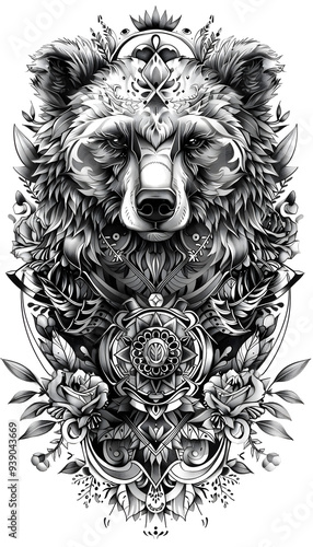 Tribal Bears and beehives Tattoo black and white illustration photo