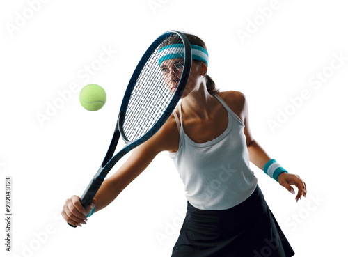 Cuadro en lienzo Woman hitting a tennis backhand