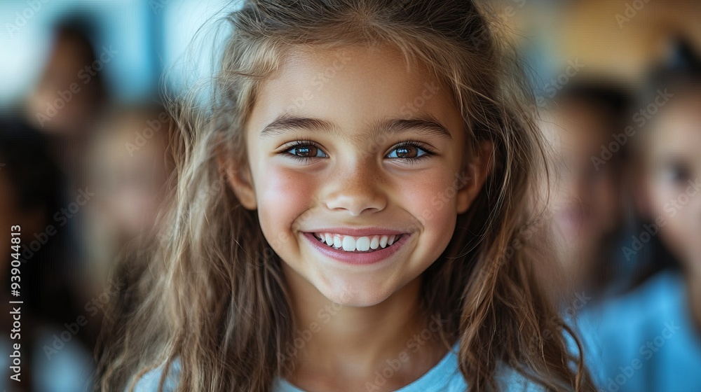 Little girl smiling in a group of children Little girl smiling in a group of children