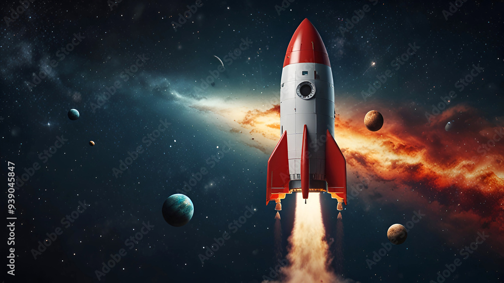 3D rocket in space Business startup and business growth concept, 3D rendering. on white background. Ai generative 3D rocket in space Business startup and business growth concept, 3D rendering. on white background. Ai generative