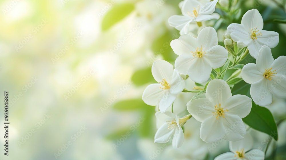 Close-up Nature Jasmine white flowers. Floral spring background. Generative ai Close-up Nature Jasmine white flowers. Floral spring background. Generative ai
