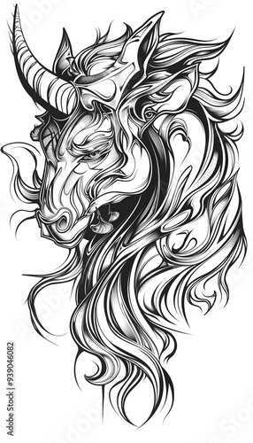 Tribal Centaur Tattoo black and white illustration