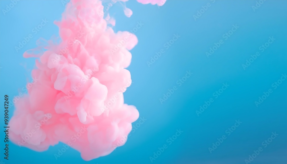 Fototapeta premium Abstract pastel pink color paint with pastel blue background.. Fluid composition with copy space