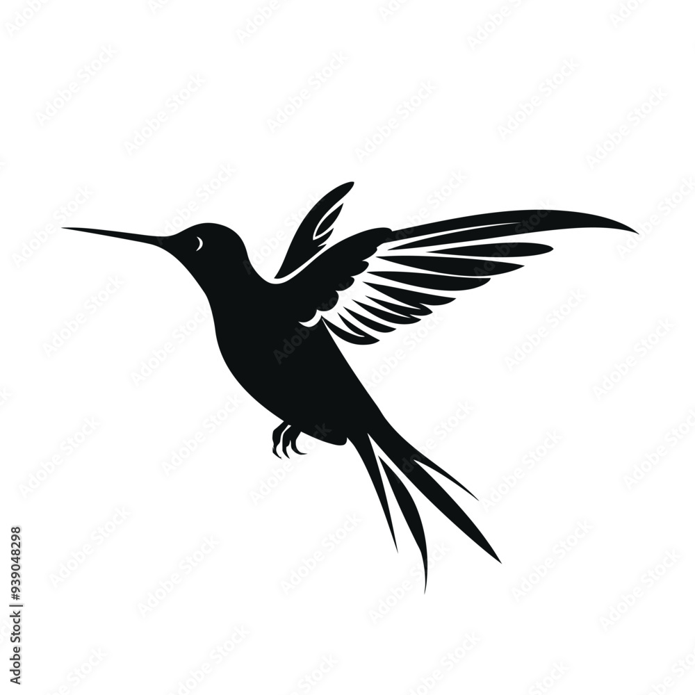 Obraz premium black silhouette of a hummingbird isolated on white background