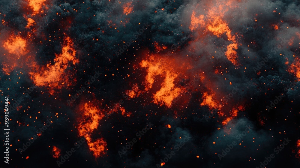 Explosive lava and fire Halloween background, featuring red-orange flames and billowing black smoke, ideal for a dramatic banner. Explosive lava and fire Halloween background, featuring red-orange flames and billowing black smoke, ideal for a dramatic banner.